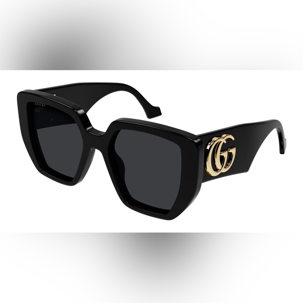 Gucci GG0956S Black Rectangular Sunglasses – Gold Logo | Authentic
